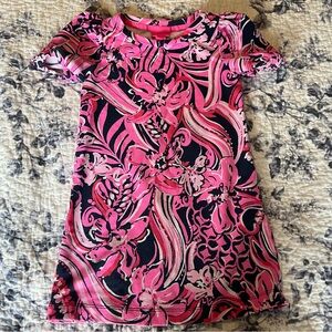 Lilly Pulitzer Girls mini Rhett dress low tide navy flirty fins & feather S 4-5